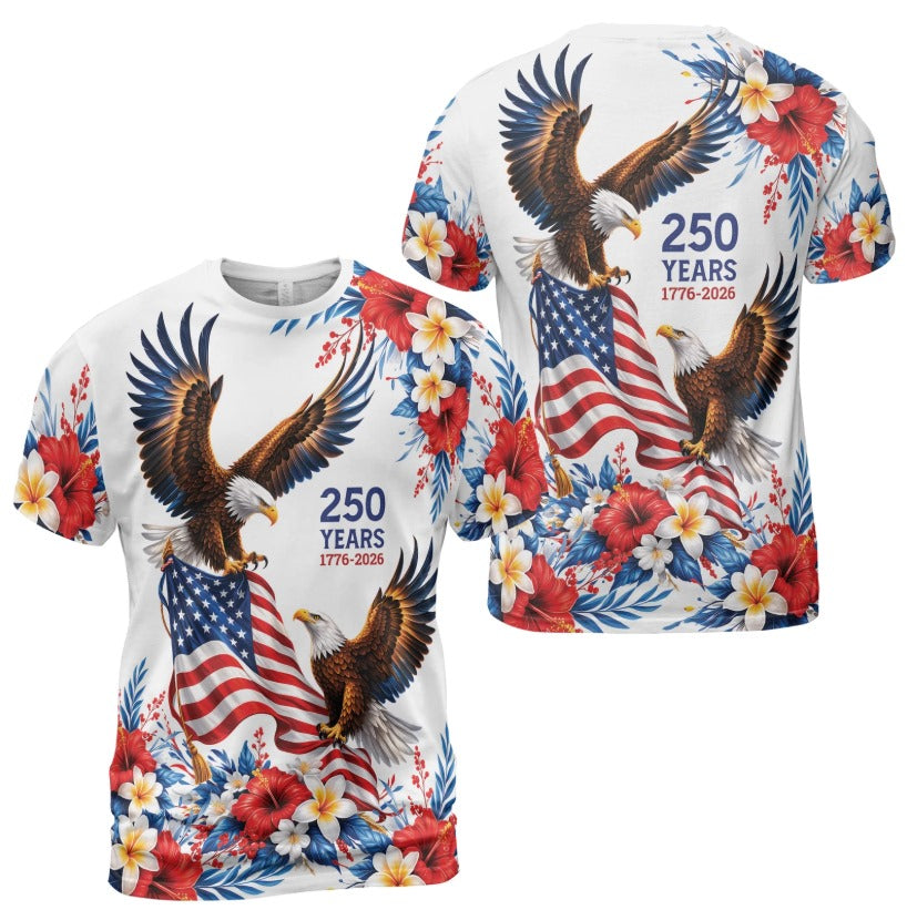 USA 250 Years 1776-2026 Patriotic Eagle Flag Independence 3D T-Shirt