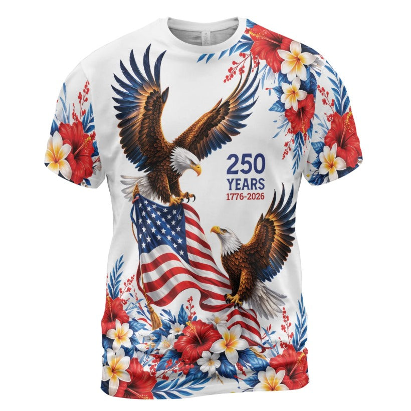 USA 250 Years 1776-2026 Patriotic Eagle Flag Independence 3D T-Shirt