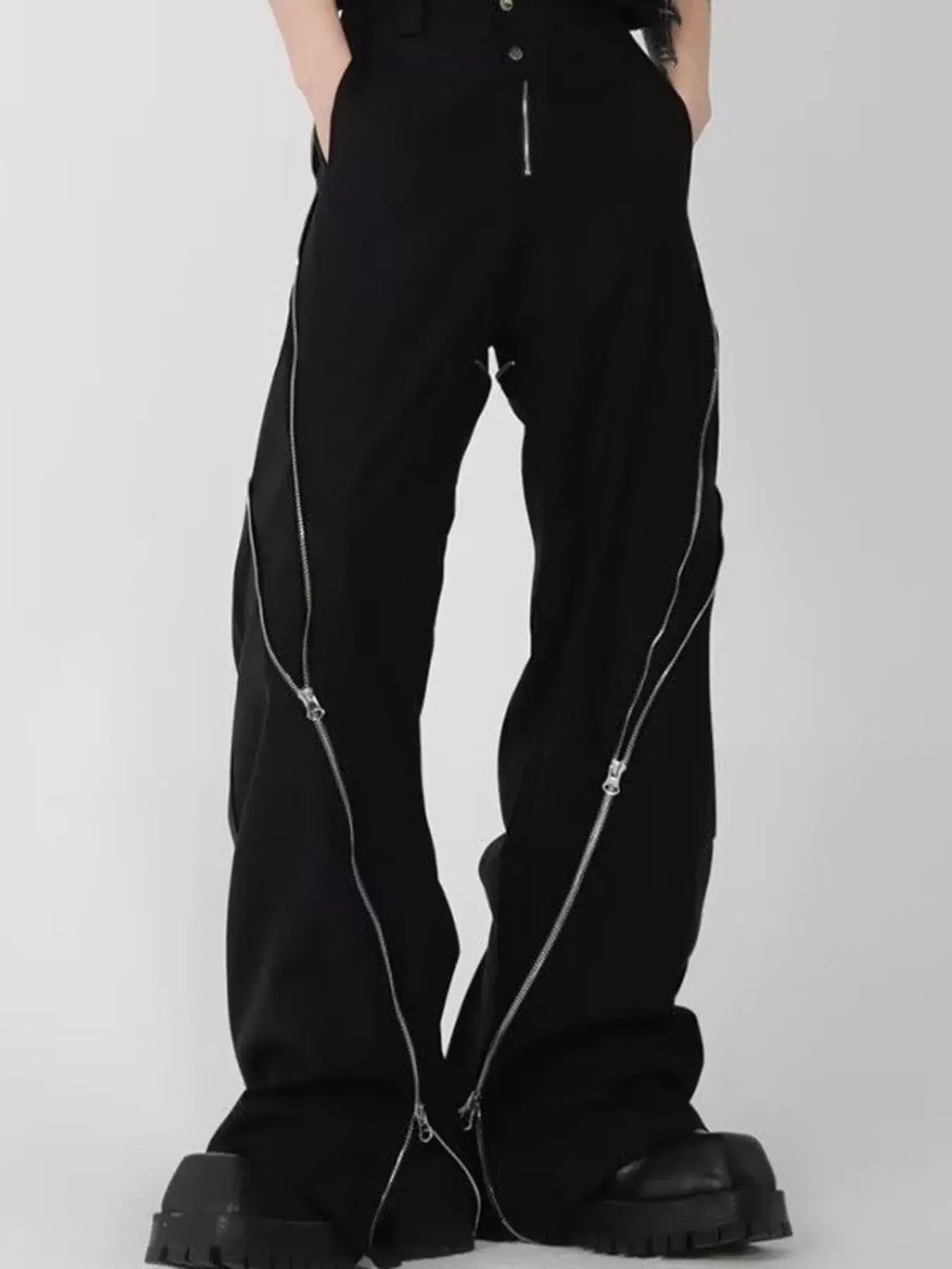 Men's Plus Size Zipper Embellished Wide Leg Pants