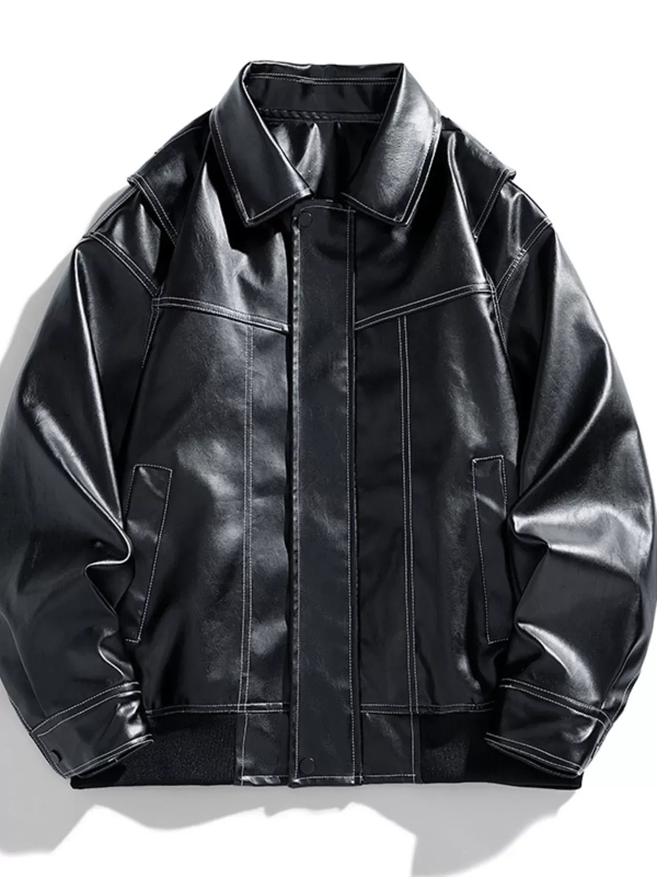 Men's Plus Size Leather Bomber Jacket