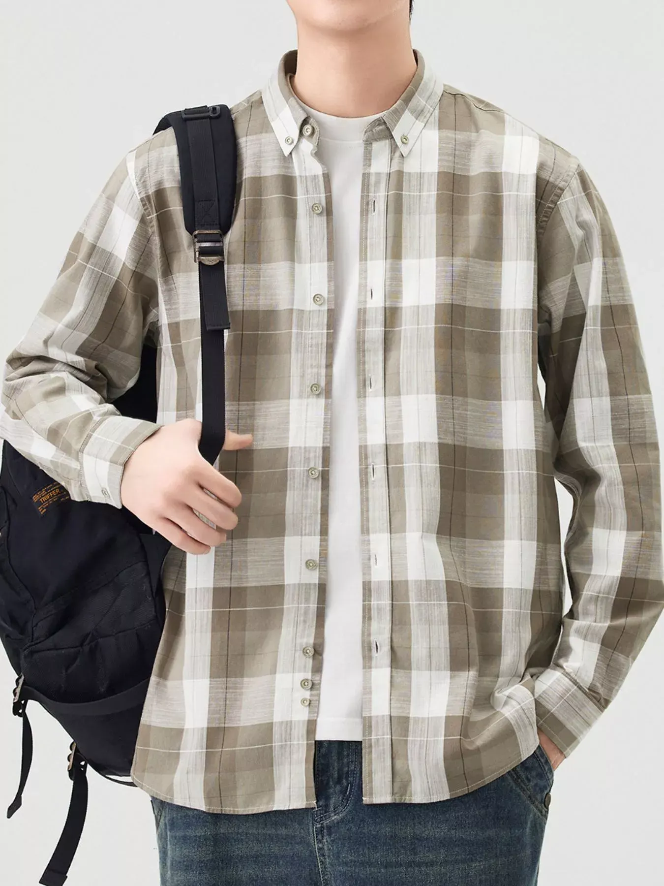 Men's Full Size Casual Plaid Long Sleeve Shirt Plus Size